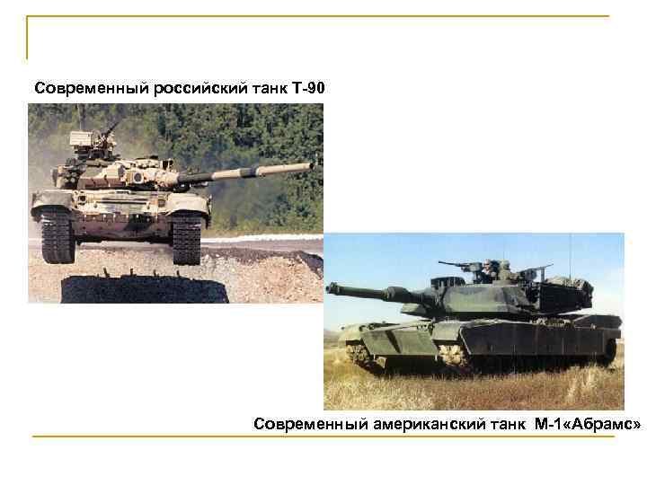Современный российский танк Т-90 Современный американский танк М-1 «Абрамс» 