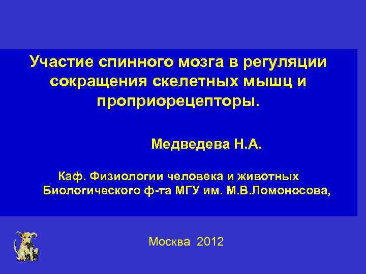 Участие спинного мозга в регуляции сокращения скелетных мышц и проприорецепторы. Медведева Н. А. Каф.