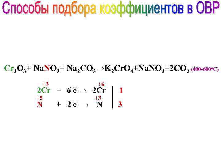 Cr 2 O 3+ Na. NO 3+ Na 2 CO 3→K 2 Cr. O