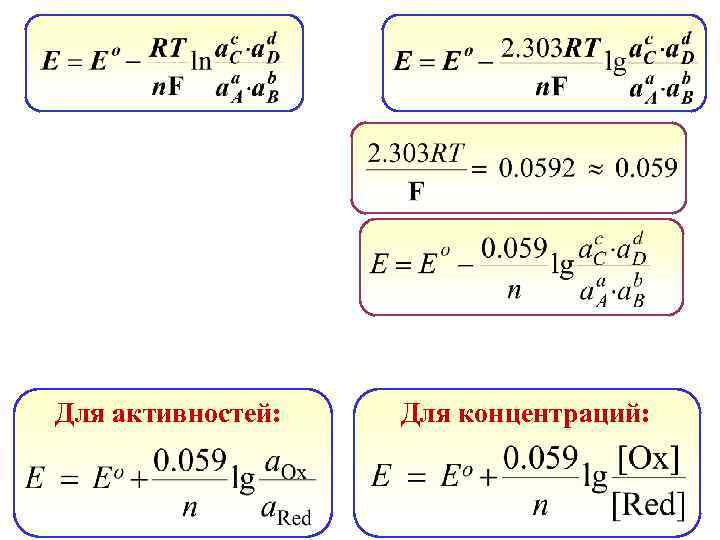 Для активностей: Для концентраций: 