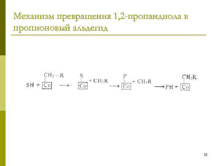 Механизм превращения 1, 2 -пропандиола в пропионовый альдегид 21 