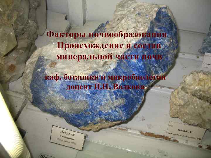 Факторы почвообразования Происхождение и состав минеральной части почв каф. ботаники и микробиологии доцент И.