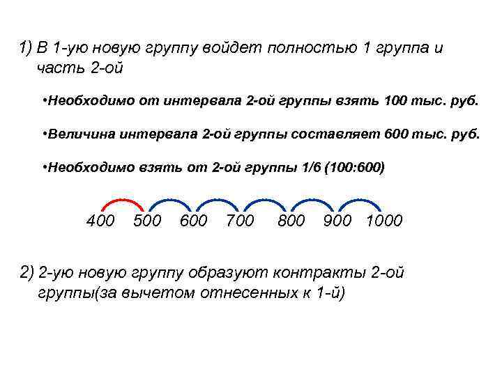 1) В 1 -ую новую группу войдет полностью 1 группа и часть 2 -ой
