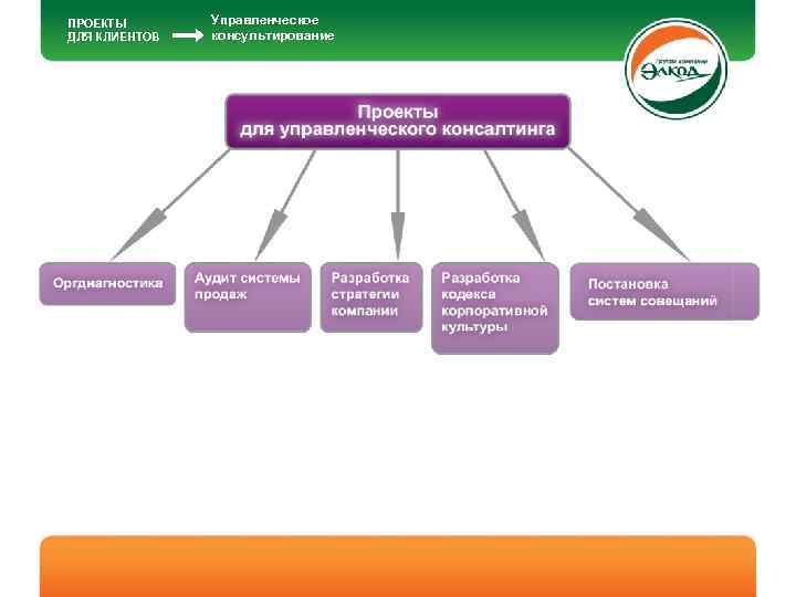 ПРОЕКТЫ ДЛЯ КЛИЕНТОВ Управленческое консультирование 