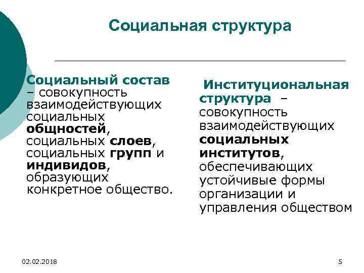 Социальная структура ¡ Социальный состав – совокупность взаимодействующих социальных общностей, социальных слоев, социальных групп