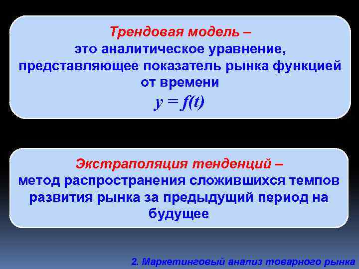 Трендовая модель – это аналитическое уравнение, представляющее показатель рынка функцией от времени y =