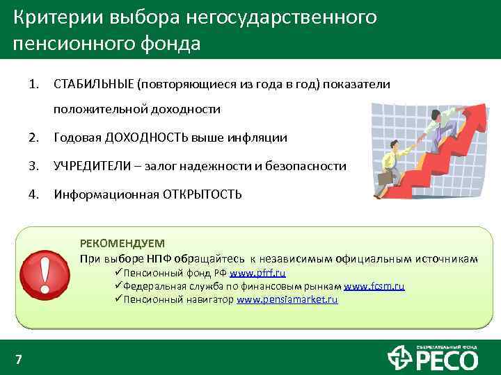 Критерии выбора негосударственного пенсионного фонда 1. СТАБИЛЬНЫЕ (повторяющиеся из года в год) показатели положительной