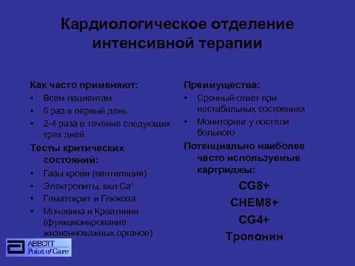 Кардиологическое отделение интенсивной терапии Как часто применяют: Преимущества: • • Всем пациентам 6 раз
