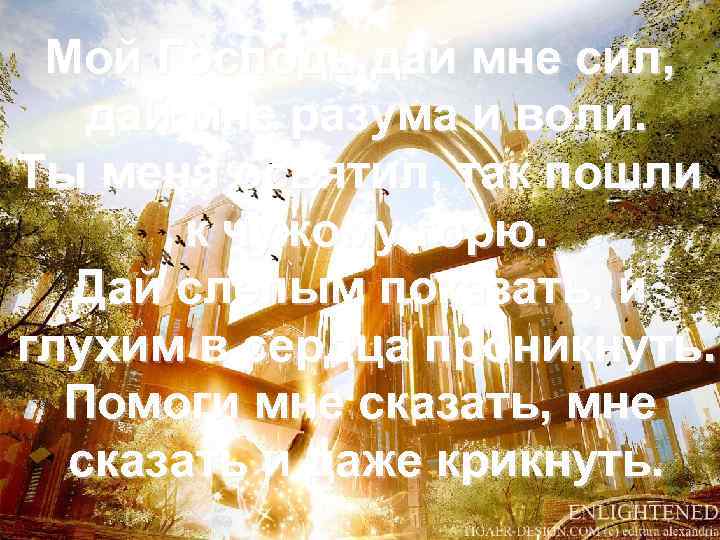 Мой Господь дай мне сил, дай мне разума и воли. Ты меня освятил, так