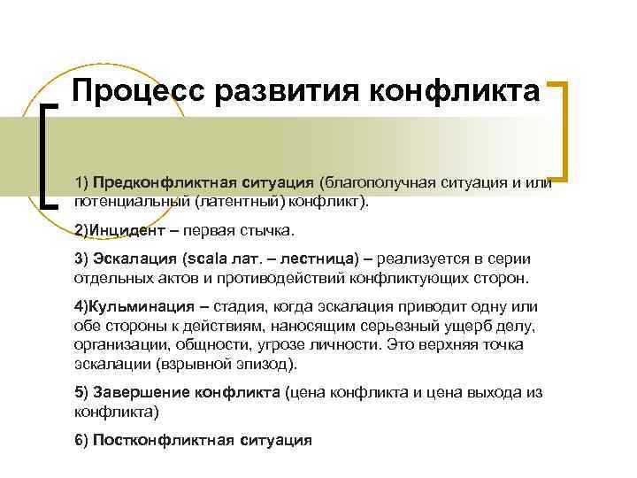 Назовите основные стадии развития конфликта приведите примеры. Стадии процесса развития конфликта. Этапы конфликтного процесса. Этапы развития конфликта в организации. Процесс формирования конфликтной ситуации.