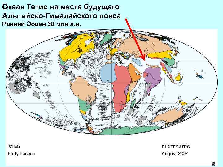 Океан Тетис на месте будущего Альпийско-Гималайского пояса Ранний Эоцен 30 млн л. н. 
