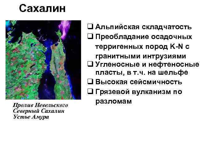 Сахалин Пролив Невельского Северный Сахалин Устье Амура q Альпийская складчатость q Преобладание осадочных терригенных