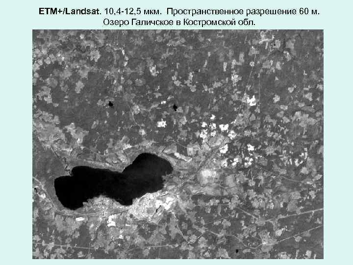 ETM+/Landsat. 10, 4 -12, 5 мкм. Пространственное разрешение 60 м. Озеро Галичское в Костромской