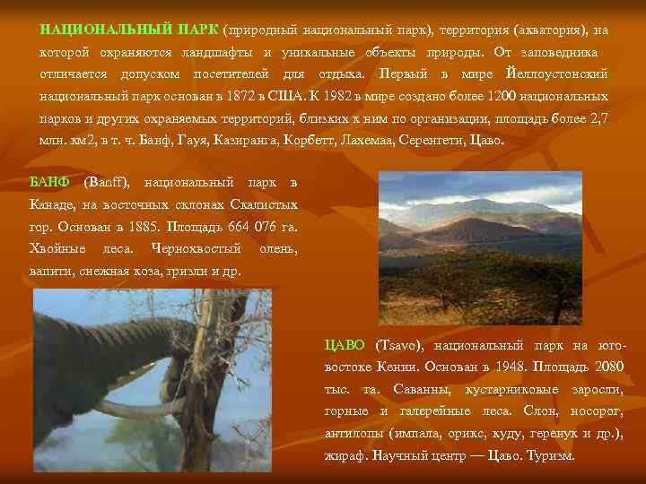 НАЦИОНАЛЬНЫЙ ПАРК (природный национальный парк), территория (акватория), на которой охраняются ландшафты и уникальные объекты