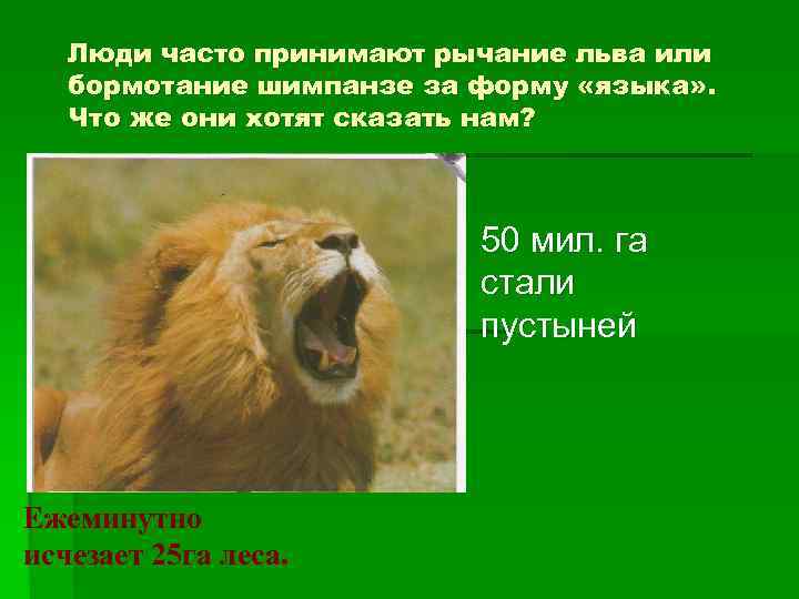 Люди часто принимают рычание льва или бормотание шимпанзе за форму «языка» . Что же