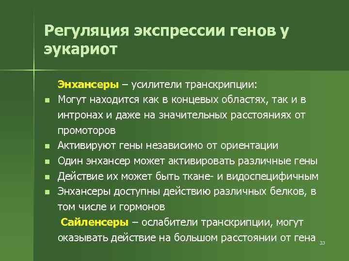 Регуляция экспрессии генов у эукариот n n n Энхансеры – усилители транскрипции: Могут находится