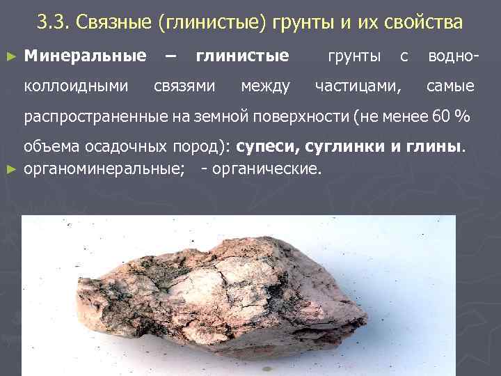 3. 3. Связные (глинистые) грунты и их свойства ► Минеральные коллоидными – глинистые связями