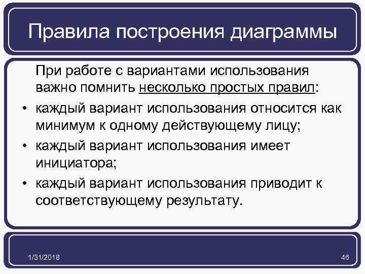 Правила построения диаграммы При работе с вариантами использования важно помнить несколько простых правил: •