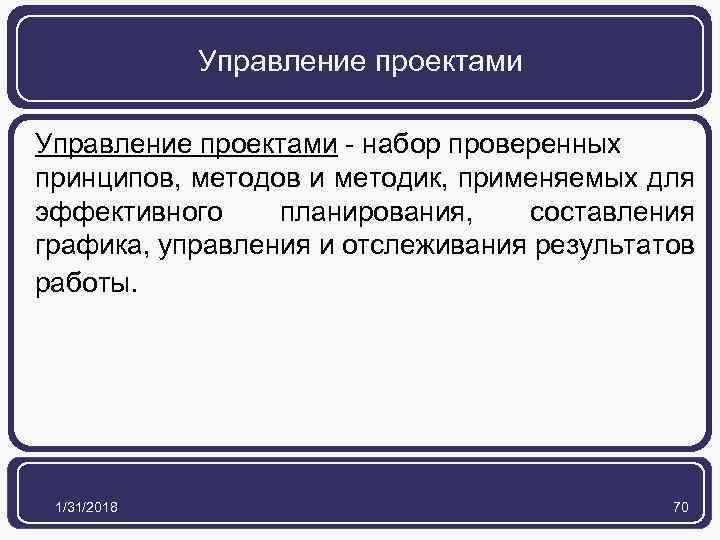 Управление проектами - набор проверенных принципов, методов и методик, применяемых для эффективного планирования, составления