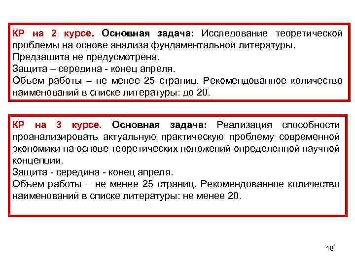 КР на 2 курсе. Основная задача: Исследование теоретической проблемы на основе анализа фундаментальной литературы.