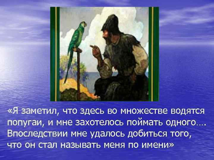  «Я заметил, что здесь во множестве водятся попугаи, и мне захотелось поймать одного….