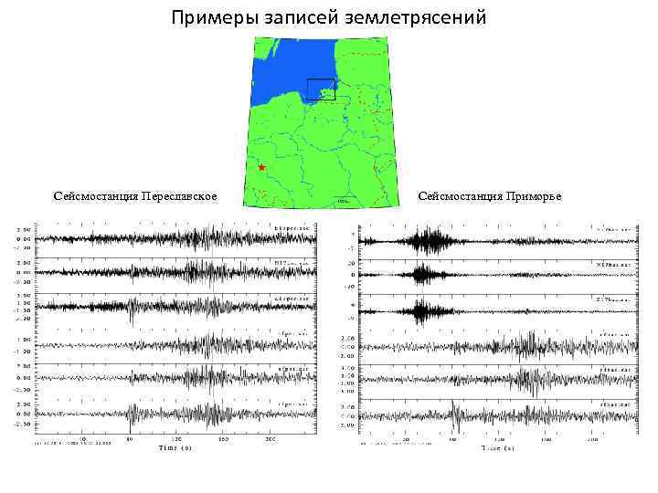 Примеры записей землетрясений Сейсмостанция Переславское Сейсмостанция Приморье 