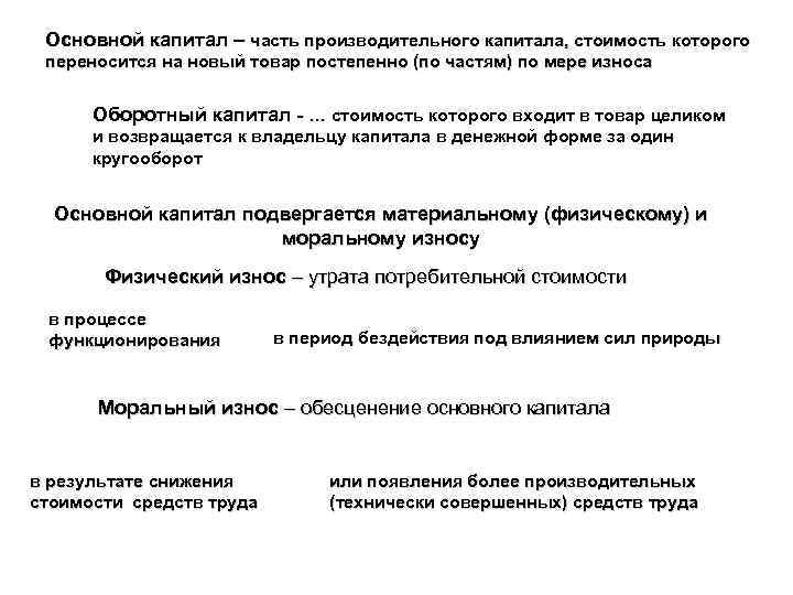 Основной капитал – часть производительного капитала, стоимость которого переносится на новый товар постепенно (по