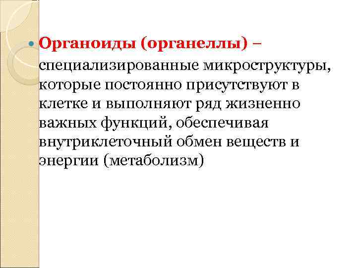  Органоиды (органеллы) – специализированные микроструктуры, которые постоянно присутствуют в клетке и выполняют ряд