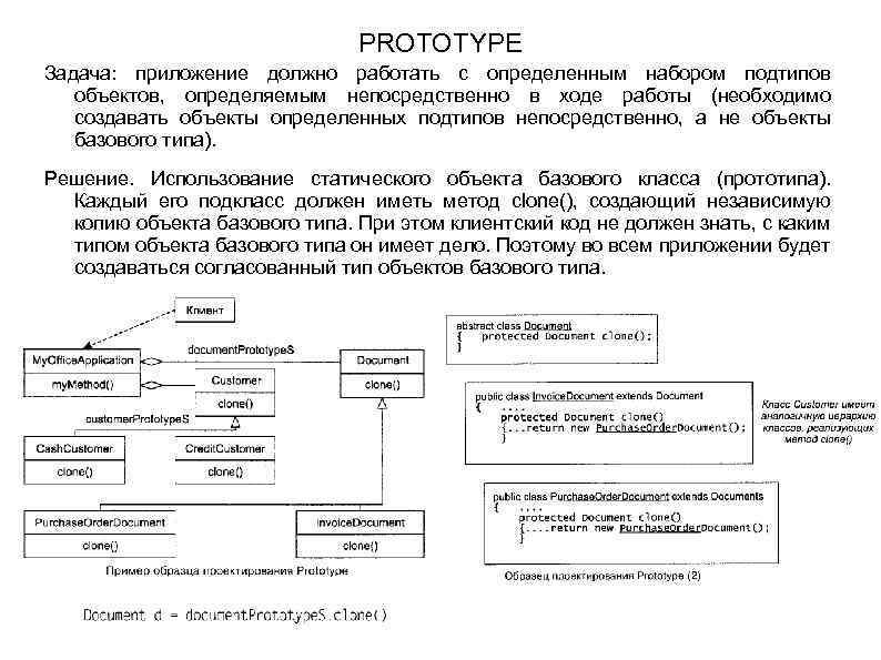 PROTOTYPE Задача: приложение должно работать с определенным набором подтипов объектов, определяемым непосредственно в ходе