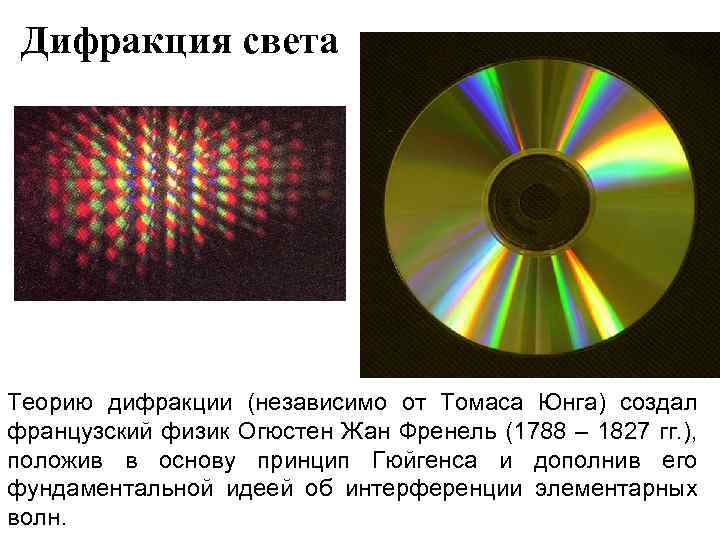  Дифракция света Теорию дифракции (независимо от Томаса Юнга) создал французский физик Огюстен Жан