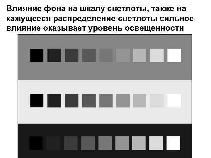 Влияние фона на шкалу светлоты, также на кажущееся распределение светлоты сильное влияние оказывает уровень
