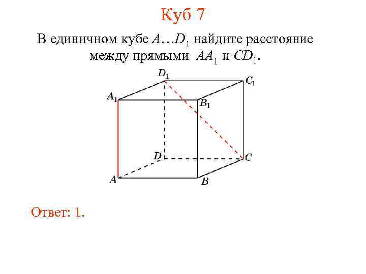 Куб 7 В единичном кубе A…D 1 найдите расстояние между прямыми AA 1 и