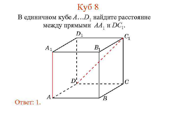 Куб 8 В единичном кубе A…D 1 найдите расстояние между прямыми AA 1 и