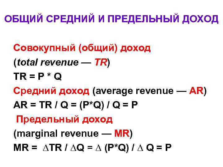 Доход средний и предельный доход презентация