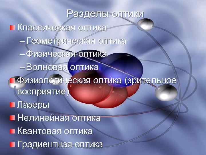  Разделы оптики Классическая оптика – Геометрическая оптика – Физическая оптика – Волновая оптика