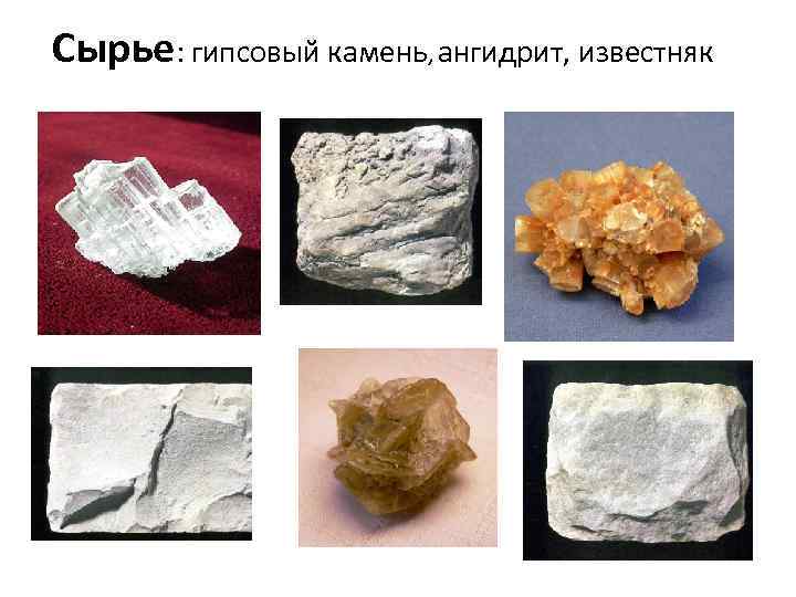 Сырье: гипсовый камень, ангидрит, известняк 