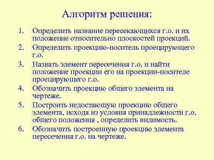 Алгоритм решения: 1. 2. 3. 4. 5. 6. Определить название пересекающихся г. о. и