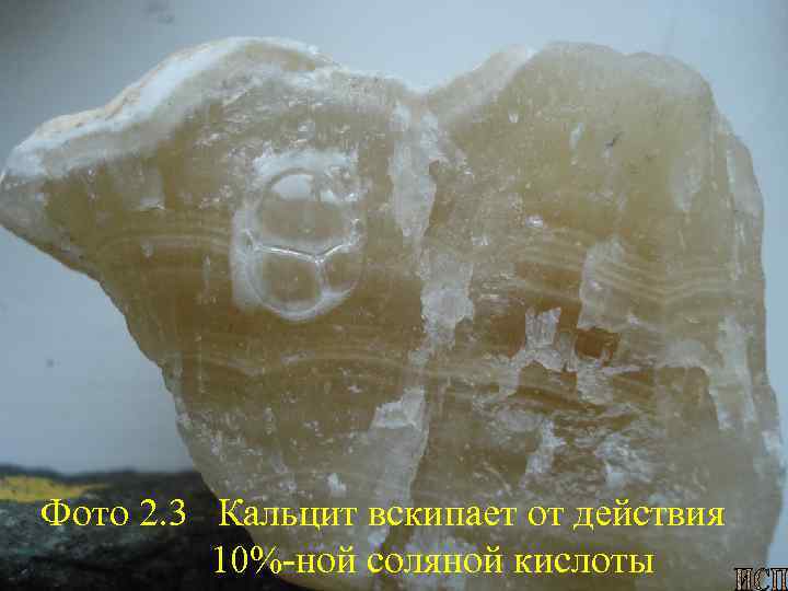 Фото 2. 3 Кальцит вскипает от действия 10%-ной соляной кислоты 