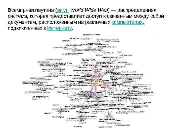 Всемирная паутина (англ. World Wide Web) — распределенная система, которая предоставляет доступ к связанным