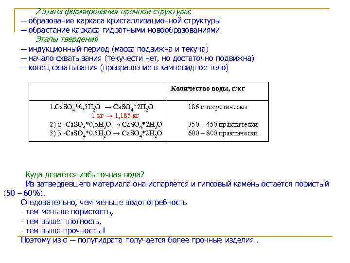 2 этапа формирования прочной структуры: ─ образование каркаса кристаллизационной структуры ─ обрастание каркаса гидратными