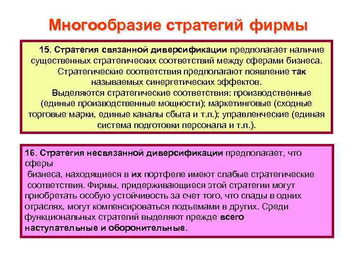 Наличие существенных. Стратегия связанной диверсификации. Стратегическое соответствие. Стратегии многообразия. Модель стратегического соответствия предполагает.