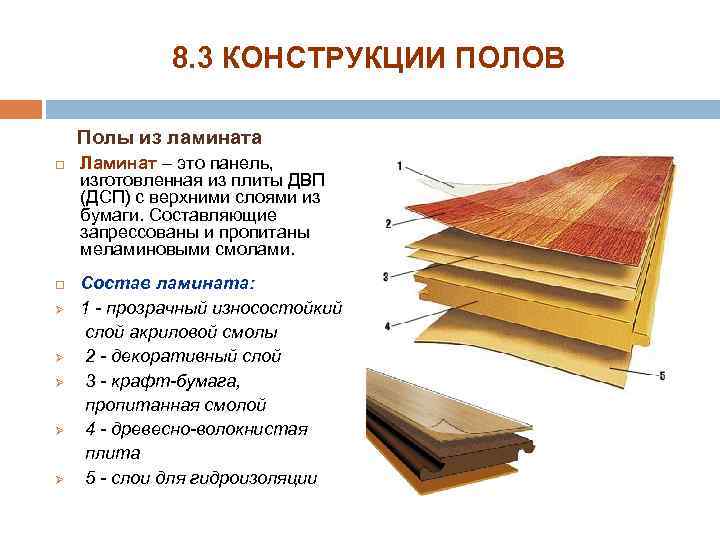 8. 3 КОНСТРУКЦИИ ПОЛОВ Полы из ламината Ø Ø Ø Ламинат – это панель,