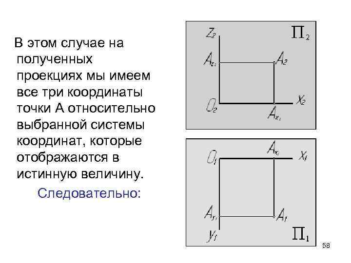 В этом случае на полученных проекциях мы имеем все три координаты точки А относительно