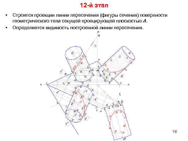 Пересечение фигур начертательная геометрия. Определить линию сечения геометрического тела плоскостью. Видимость сечения Начертательная геометрия. Проецирование геометрических тел секущей плоскостью. Построить 3 вида детали с нанесением линии сечения тела.