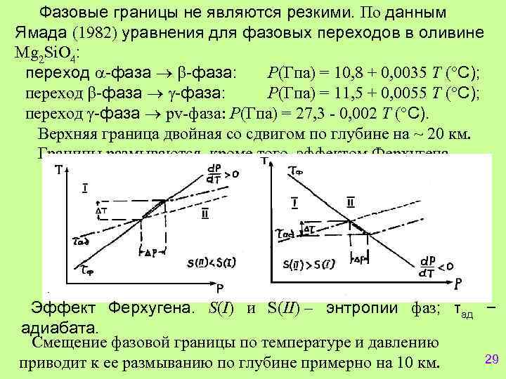  Фазовые границы не являются резкими. По данным Ямада (1982) уравнения для фазовых переходов