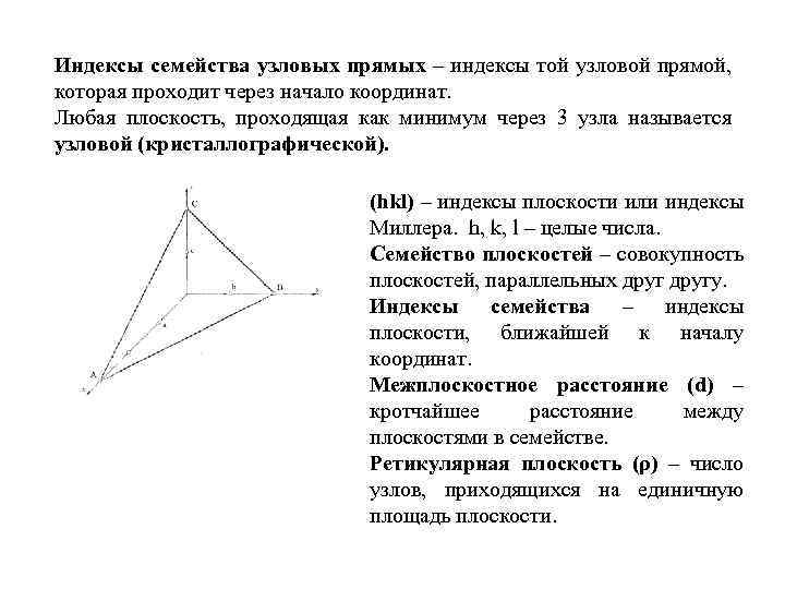Индексы семейства узловых прямых – индексы той узловой прямой, которая проходит через начало координат.