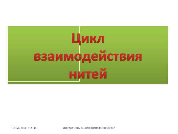 Цикл взаимодействия нитей И. В. Мирошниченко кафедра нормальной физиологии Ор. ГМА 