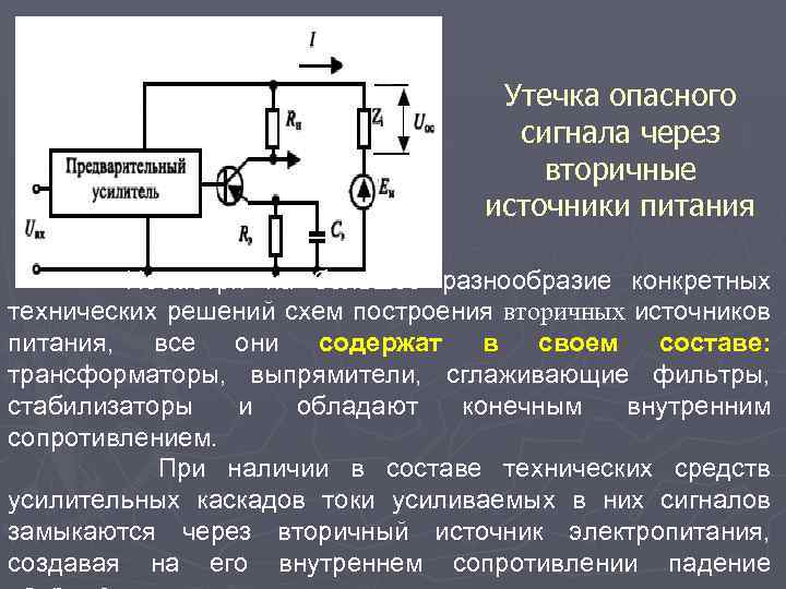 Утечка опасного сигнала через вторичные источники питания Несмотря на большое разнообразие конкретных технических решений