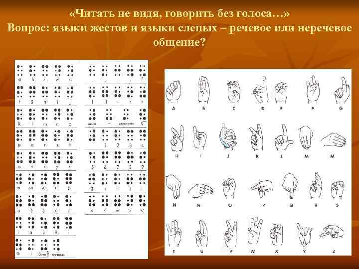  «Читать не видя, говорить без голоса…» Вопрос: языки жестов и языки слепых –
