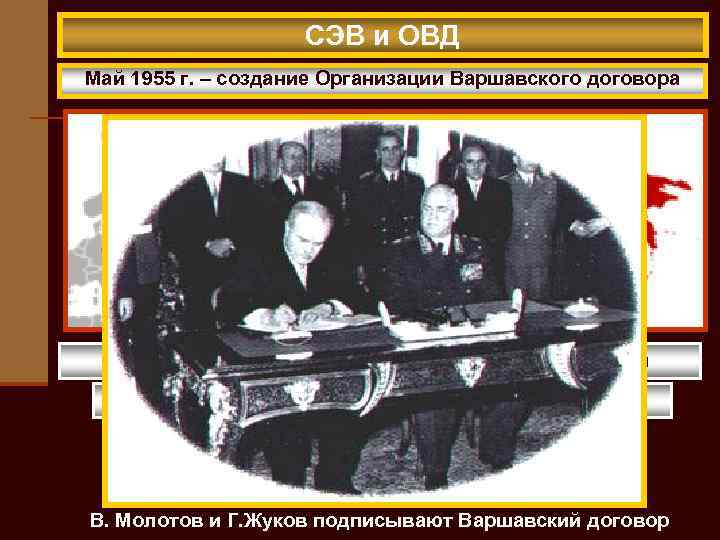 СЭВ и ОВД Май 1955 г. – создание Организации Варшавского договора Болгария Албания Венгрия